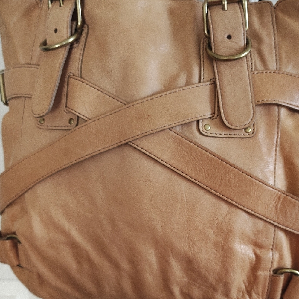 Kooba Natural Tan Elegant Leather Tote with Buckle Accents - Picture 2 of 14